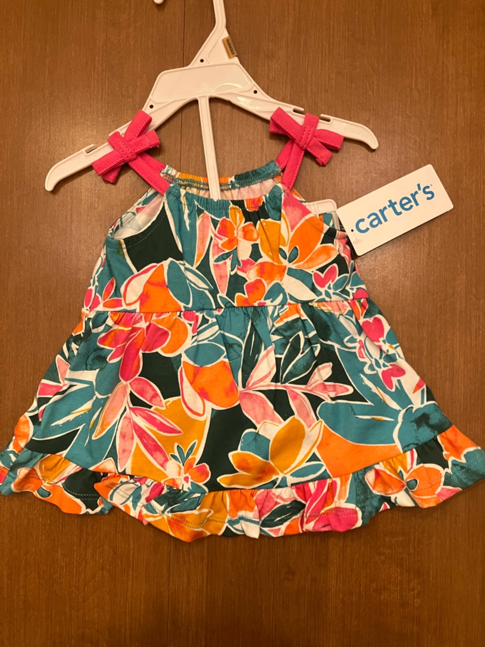 Newborn Dress, Colorful Floral - Teal, Orange, Pink. With Matching Bloomers